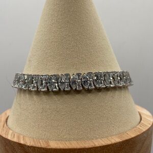 Victoria Wieck Sterling Silver 925 Simulated Diamond Marquise Baguette Bracelet